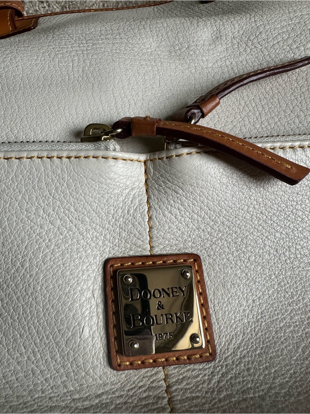 Dooney & Bourke White Pebble Leather Tote with Tan Trim - Picture 4 of 15